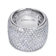 18K White Gold Diamond Pave Domed Ring