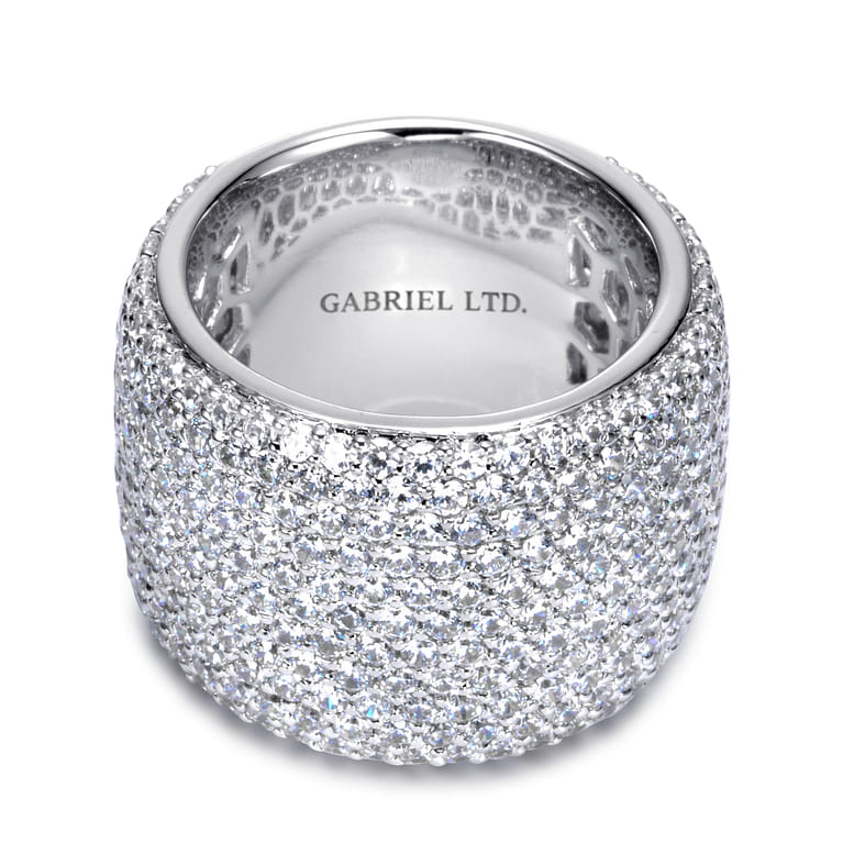 18K White Gold Diamond Pave Domed Ring - 4.47 ct - Shot 1