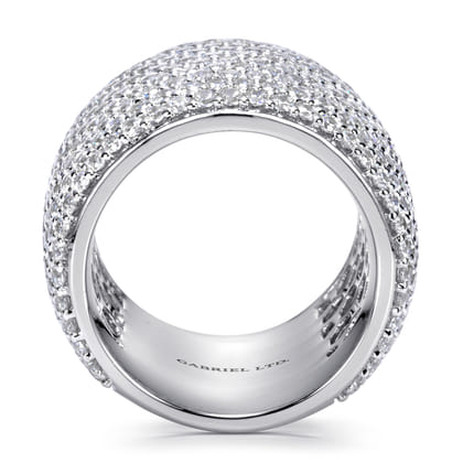 18K White Gold Diamond Pave Domed Ring