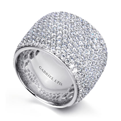 18K White Gold Diamond Pave Domed Ring
