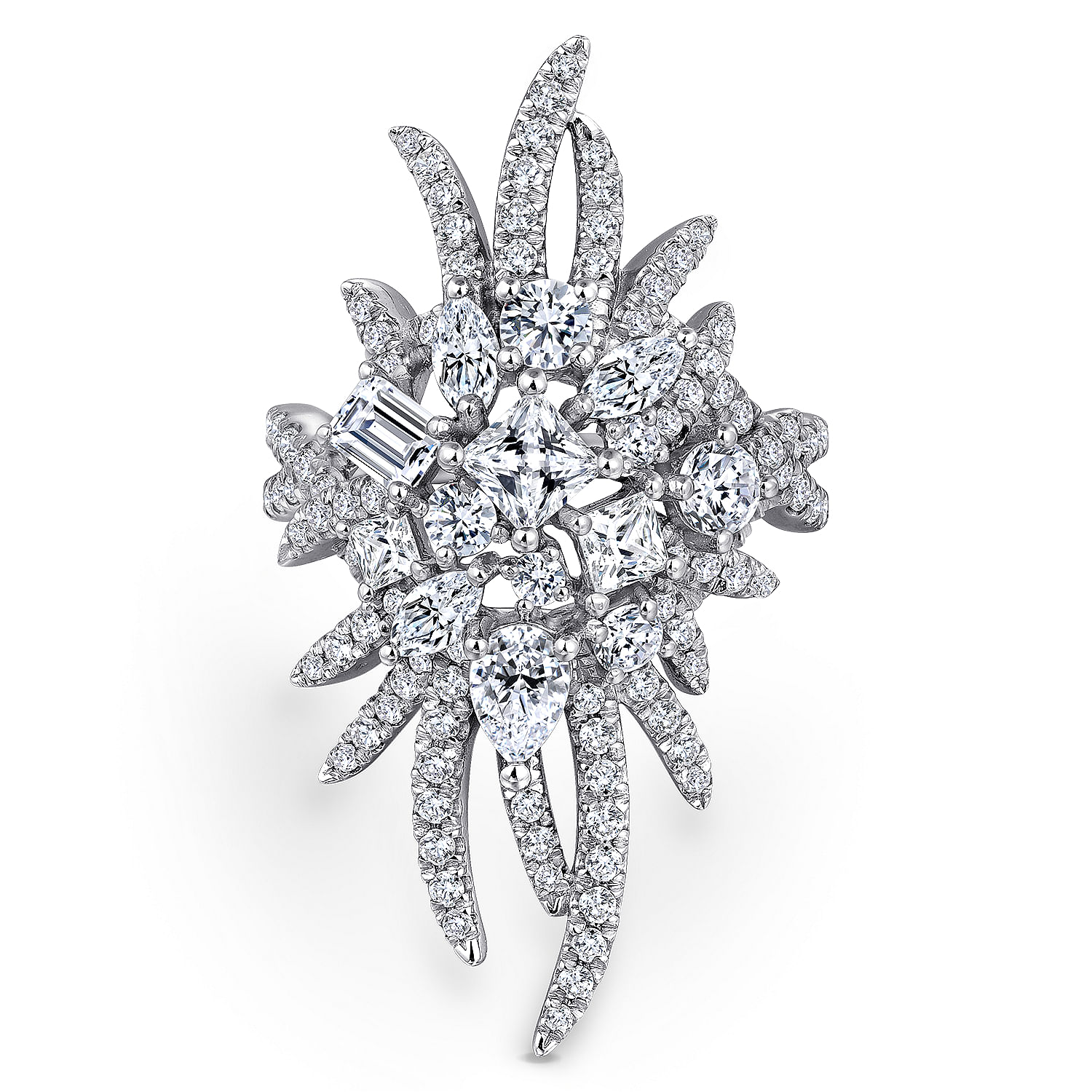 18K White Gold Diamond Pave Oval Sunburst Statement Ring