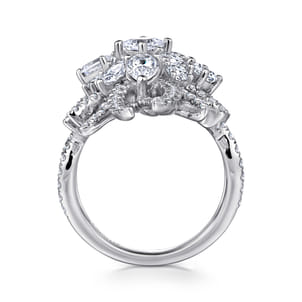 18K White Gold Diamond Pave Oval Sunburst Statement Ring