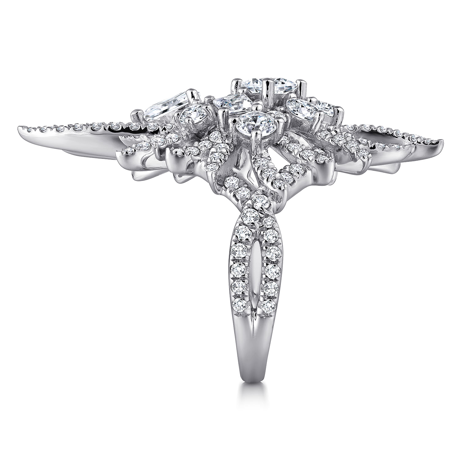 18K White Gold Diamond Pave Oval Sunburst Statement Ring