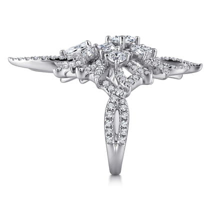 18K White Gold Diamond Pave Oval Sunburst Statement Ring