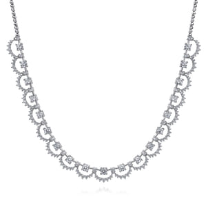 18K White Gold Diamond Scalloped Necklace