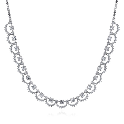 18K White Gold Diamond Scalloped Necklace