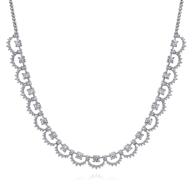18K White Gold Diamond Scalloped Necklace - 9.5 ct - Shot 1