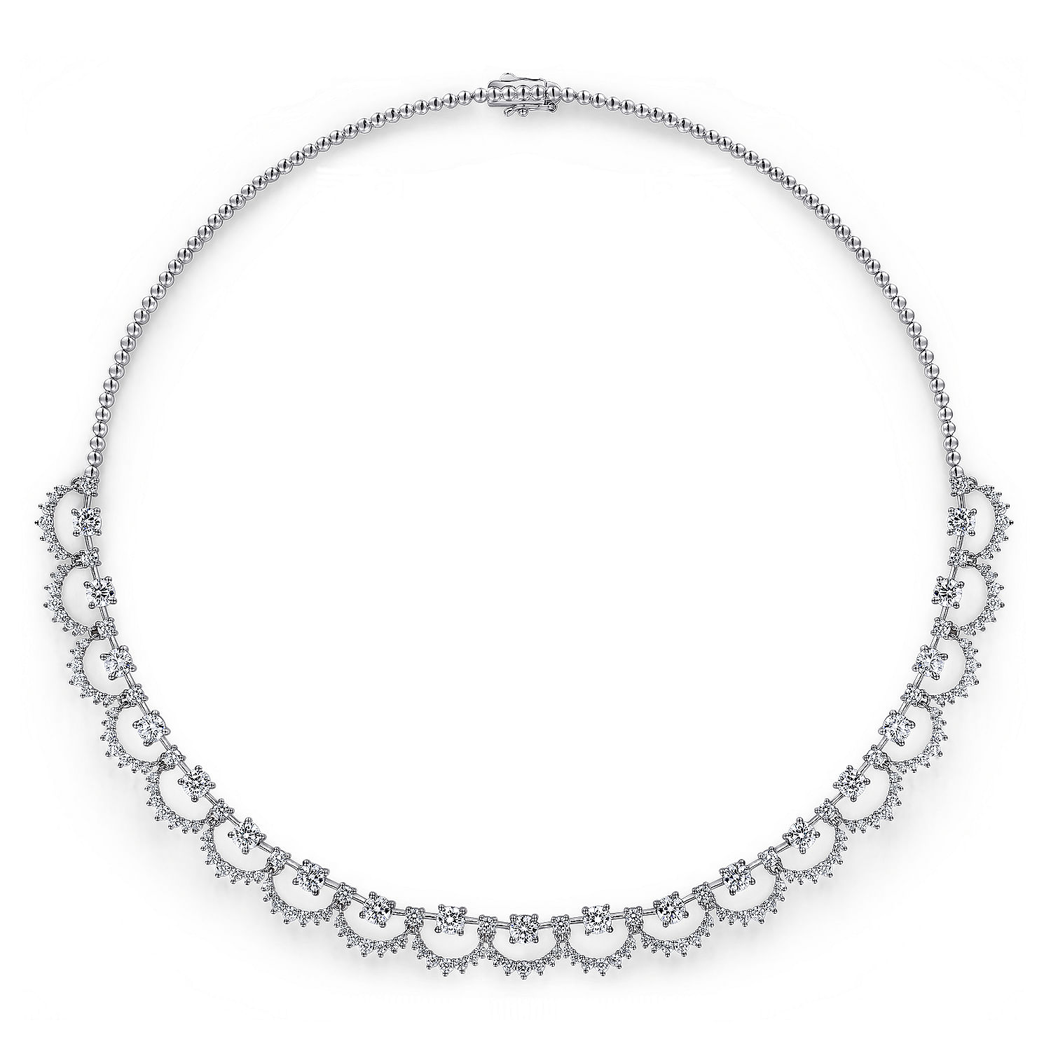 18K White Gold Diamond Scalloped Necklace