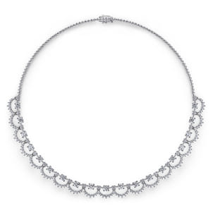 18K White Gold Diamond Scalloped Necklace