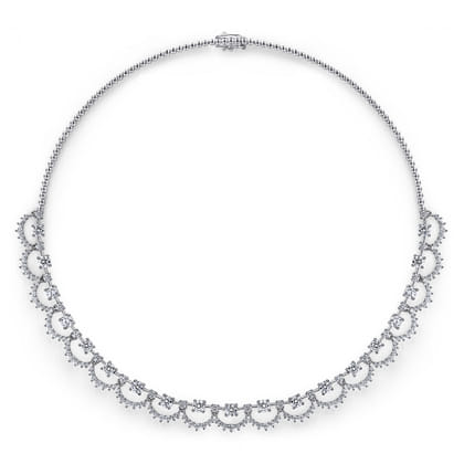 18K White Gold Diamond Scalloped Necklace
