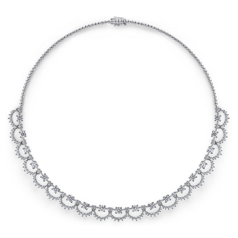18K White Gold Diamond Scalloped Necklace - 9.5 ct - Shot 2
