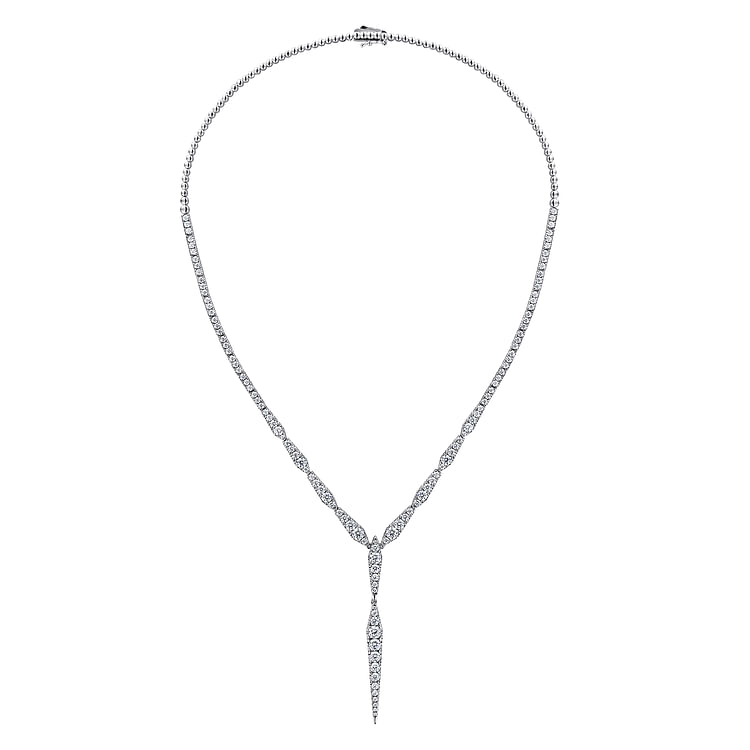 18K White Gold Diamond Spear Y Necklace