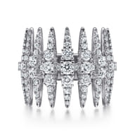 18K White Gold Diamond Spike Wide Band Ring