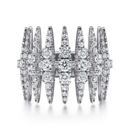 18K White Gold Diamond Spike Wide Band Ring