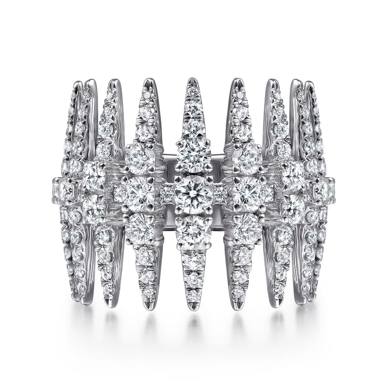 18K White Gold Diamond Spike Wide Band Ring - 1.63 ct - Shot 1