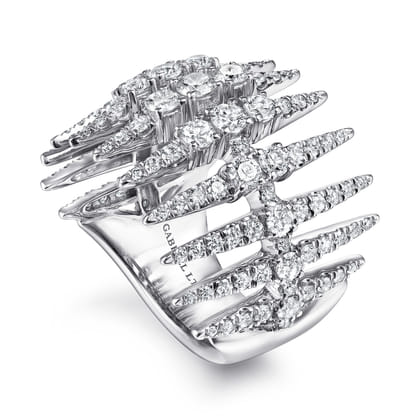 18K White Gold Diamond Spike Wide Band Ring