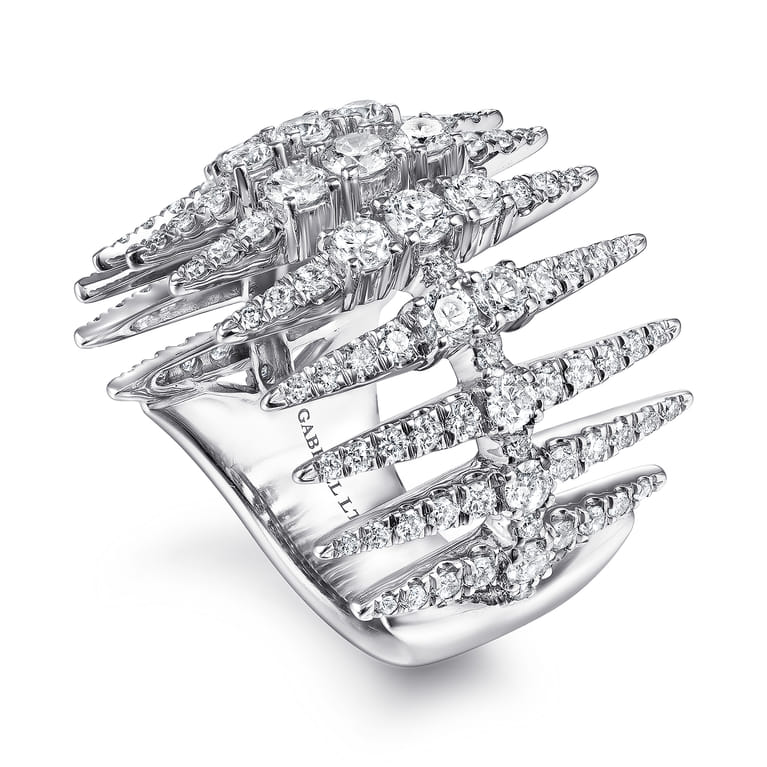 18K White Gold Diamond Spike Wide Band Ring - 1.63 ct - Shot 3
