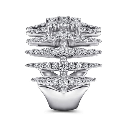 18K White Gold Diamond Spike Wide Band Ring