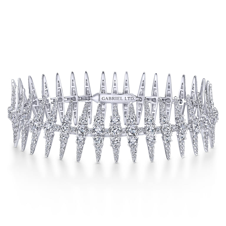 18K White Gold Diamond Spikes Tennis Bracelet - 6.93 ct - Shot 1