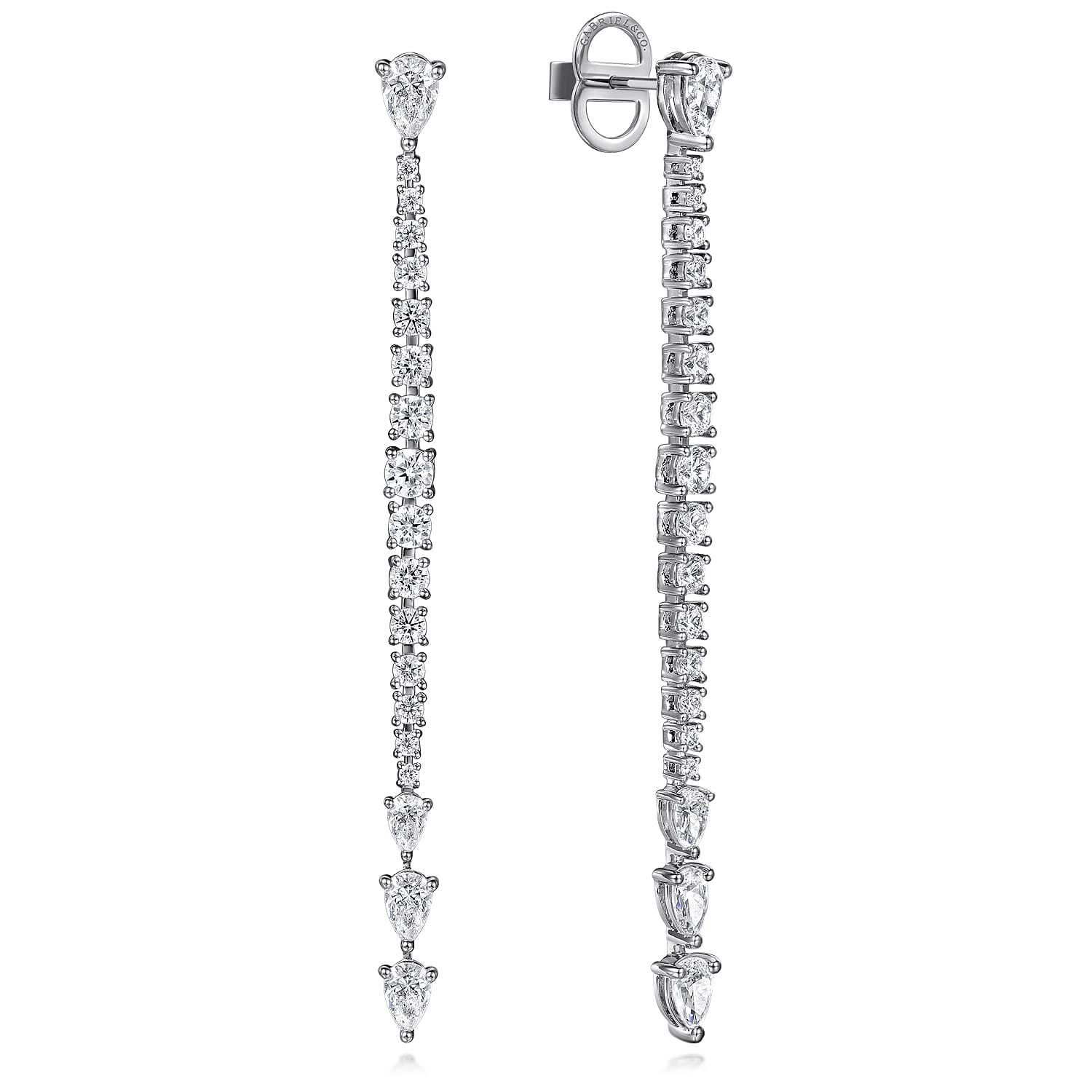 18K White Gold Diamond Stud Drop Earrings - 3.95 ct - Shot 1