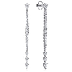 18K White Gold Diamond Stud Drop Earrings