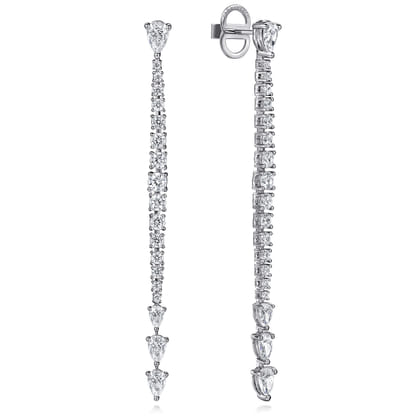 18K White Gold Diamond Stud Drop Earrings