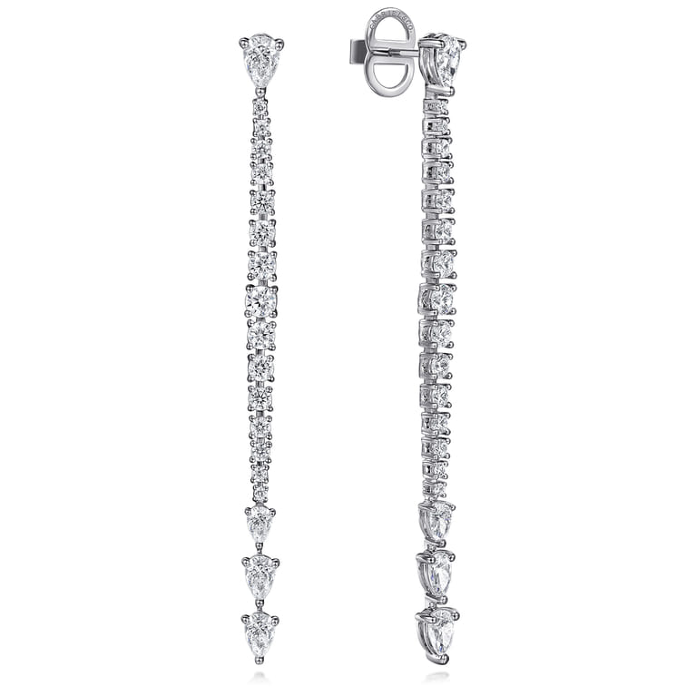 18K White Gold Diamond Stud Drop Earrings - 3.95 ct - Shot 1