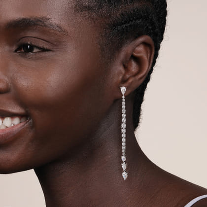 18K White Gold Diamond Stud Drop Earrings