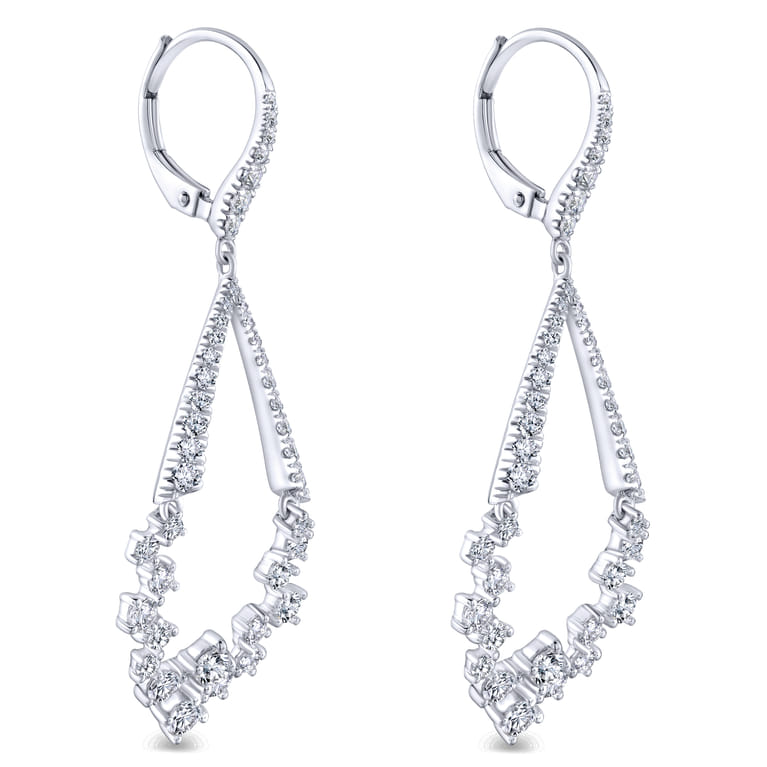 18K White Gold Diamond Teardrop Leverback Earrings - 1.55 ct - Shot 2