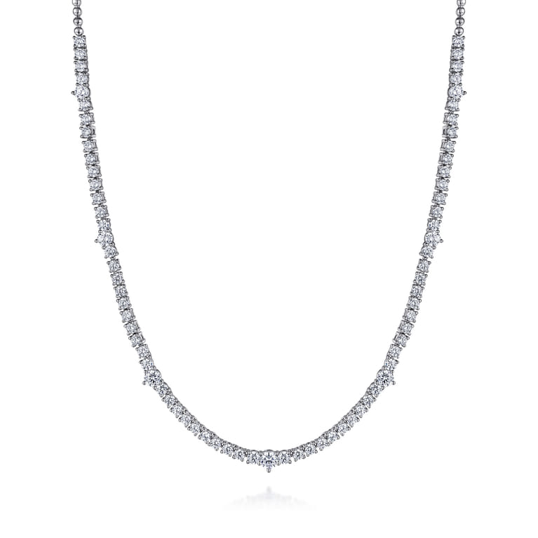 18K White Gold Diamond Tennis Necklace - 6.1 ct - Shot 1