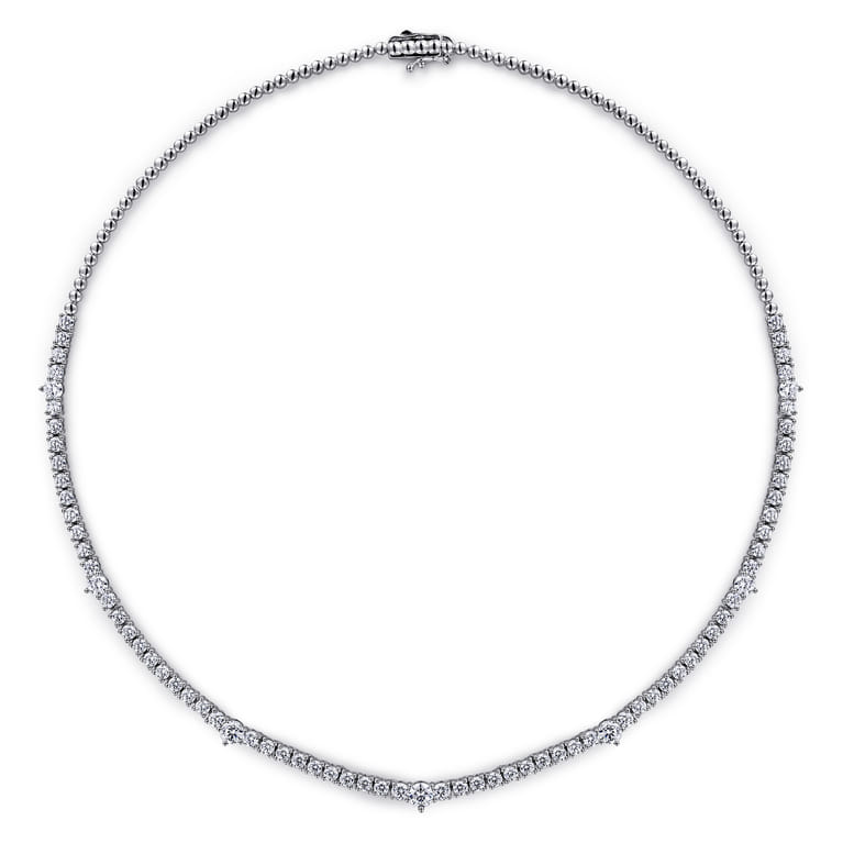 18K White Gold Diamond Tennis Necklace - 6.1 ct - Shot 2