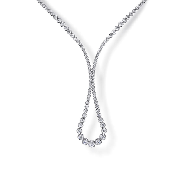 18K White Gold Diamond Tennis Necklace - 8.9 ct - Shot 1