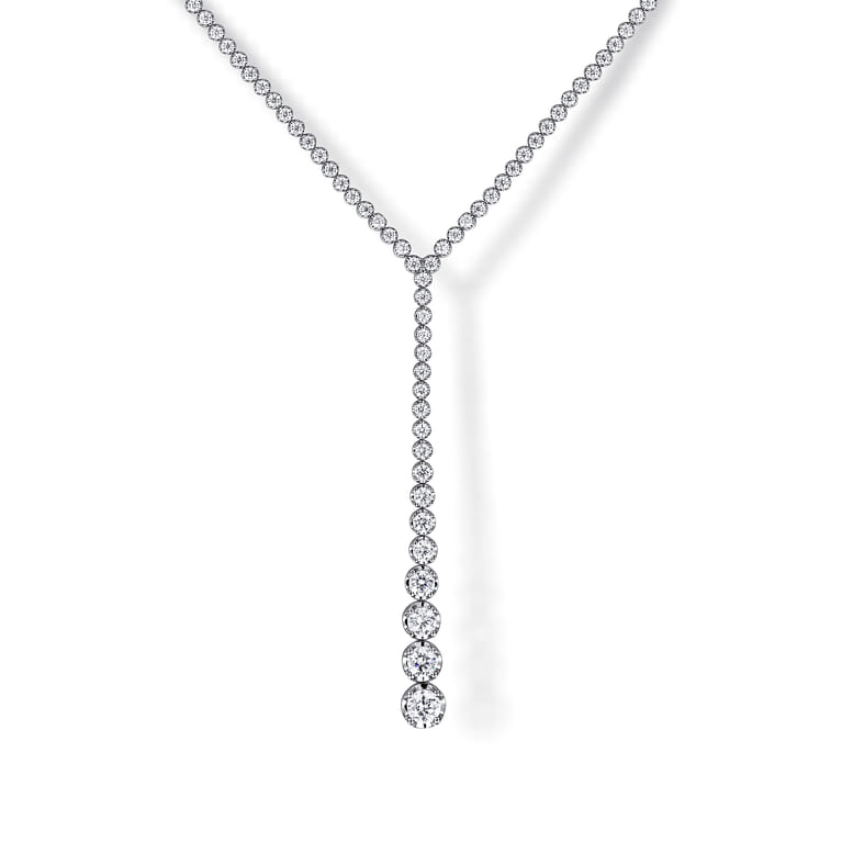 18K White Gold Diamond Tennis Y Necklace - 5.25 ct - Shot 1
