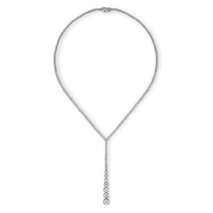 18K White Gold Diamond Tennis Y Necklace