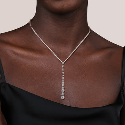 18K White Gold Diamond Tennis Y Necklace