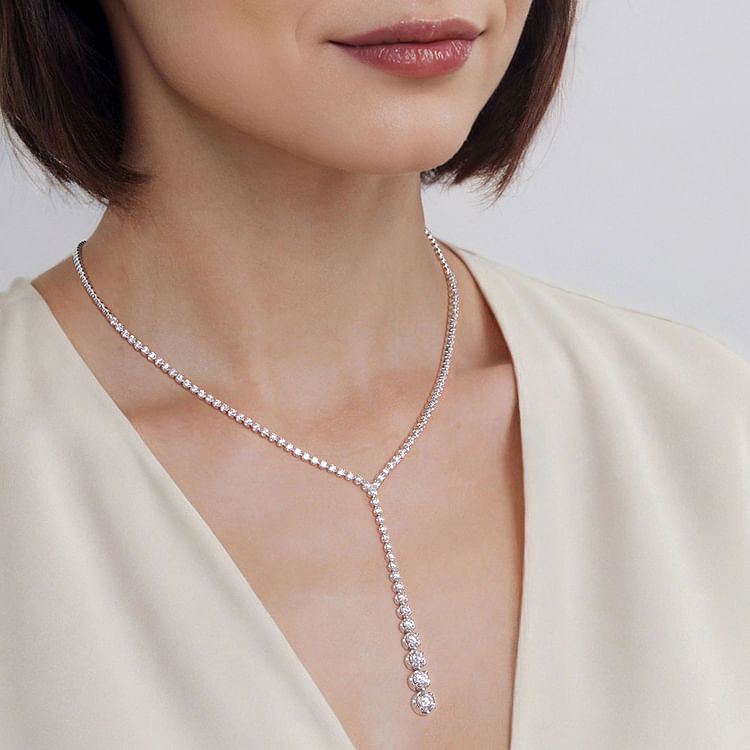 18K White Gold Diamond Tennis Y Necklace