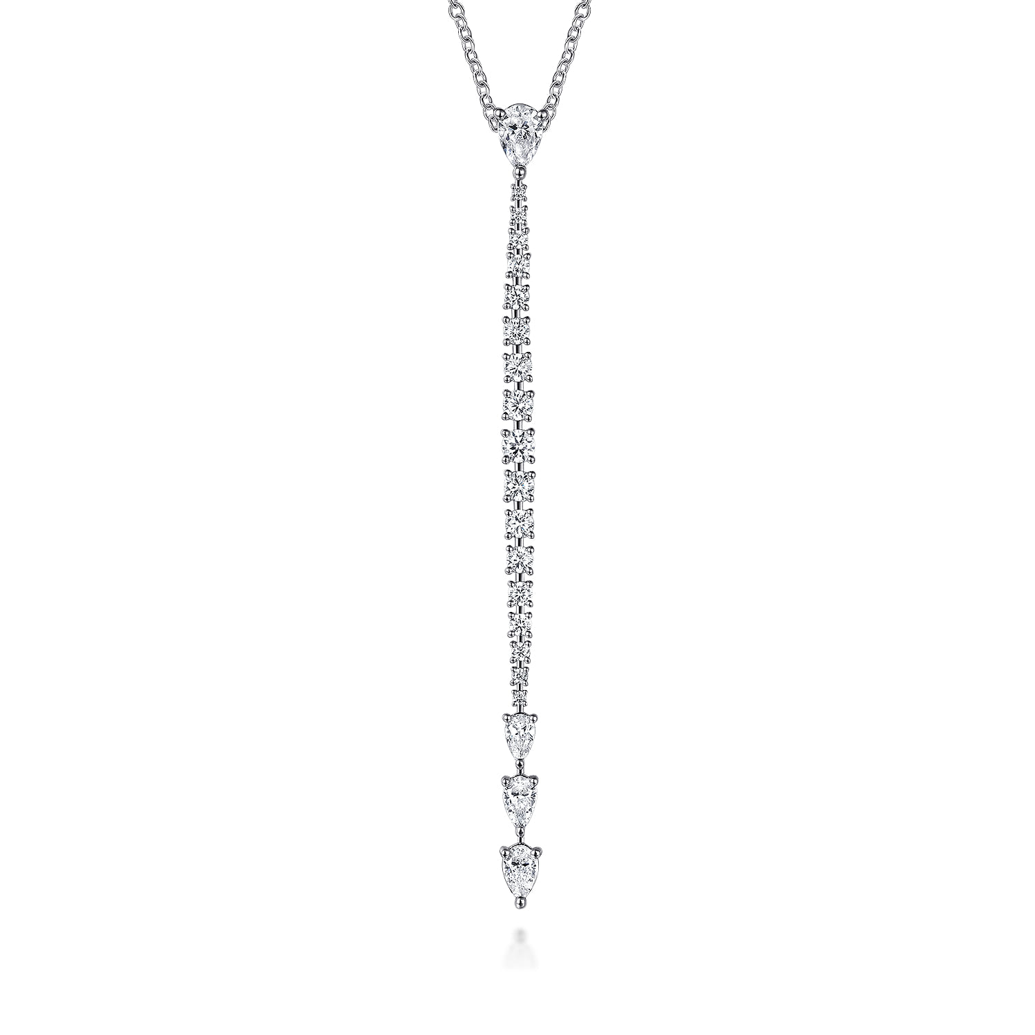 18K White Gold Diamond Vertical Bar Pendant Necklace - 2.25 ct - Shot 1