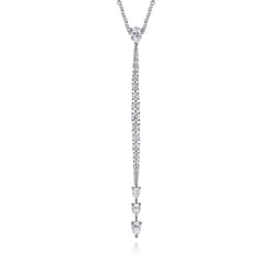 18K White Gold Diamond Vertical Bar Pendant Necklace