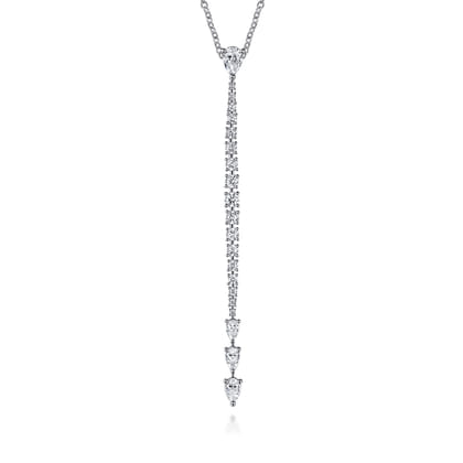 18K White Gold Diamond Vertical Bar Pendant Necklace