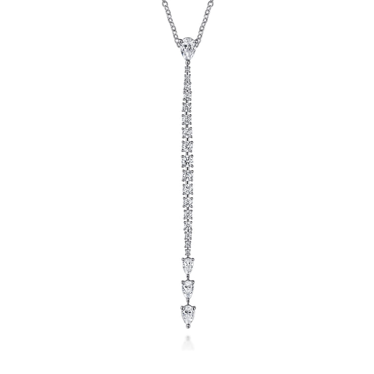 18K White Gold Diamond Vertical Bar Pendant Necklace - 2.25 ct - Shot 1