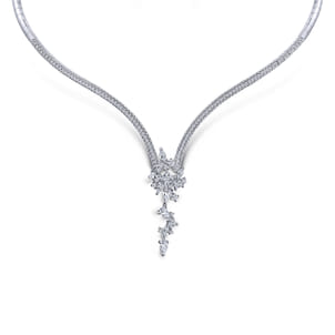 18K White Gold Diamond Waterfall Choker Necklace