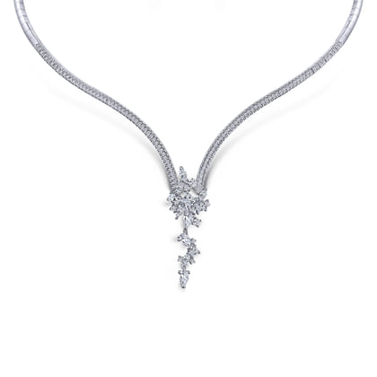 18K White Gold Diamond Waterfall Choker Necklace
