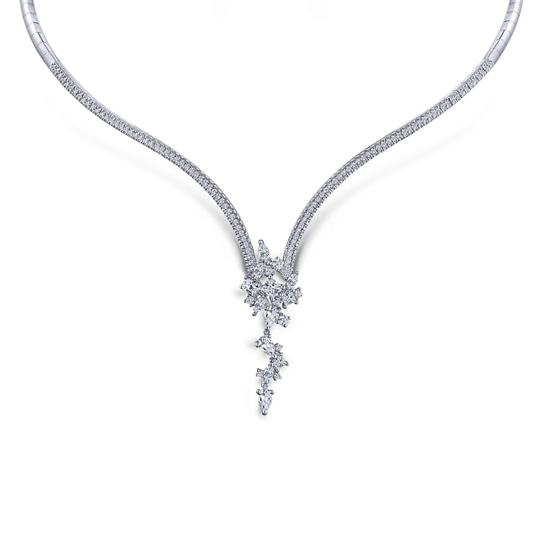 18K White Gold Diamond Waterfall Choker Necklace - 3.62 ct - Shot 1