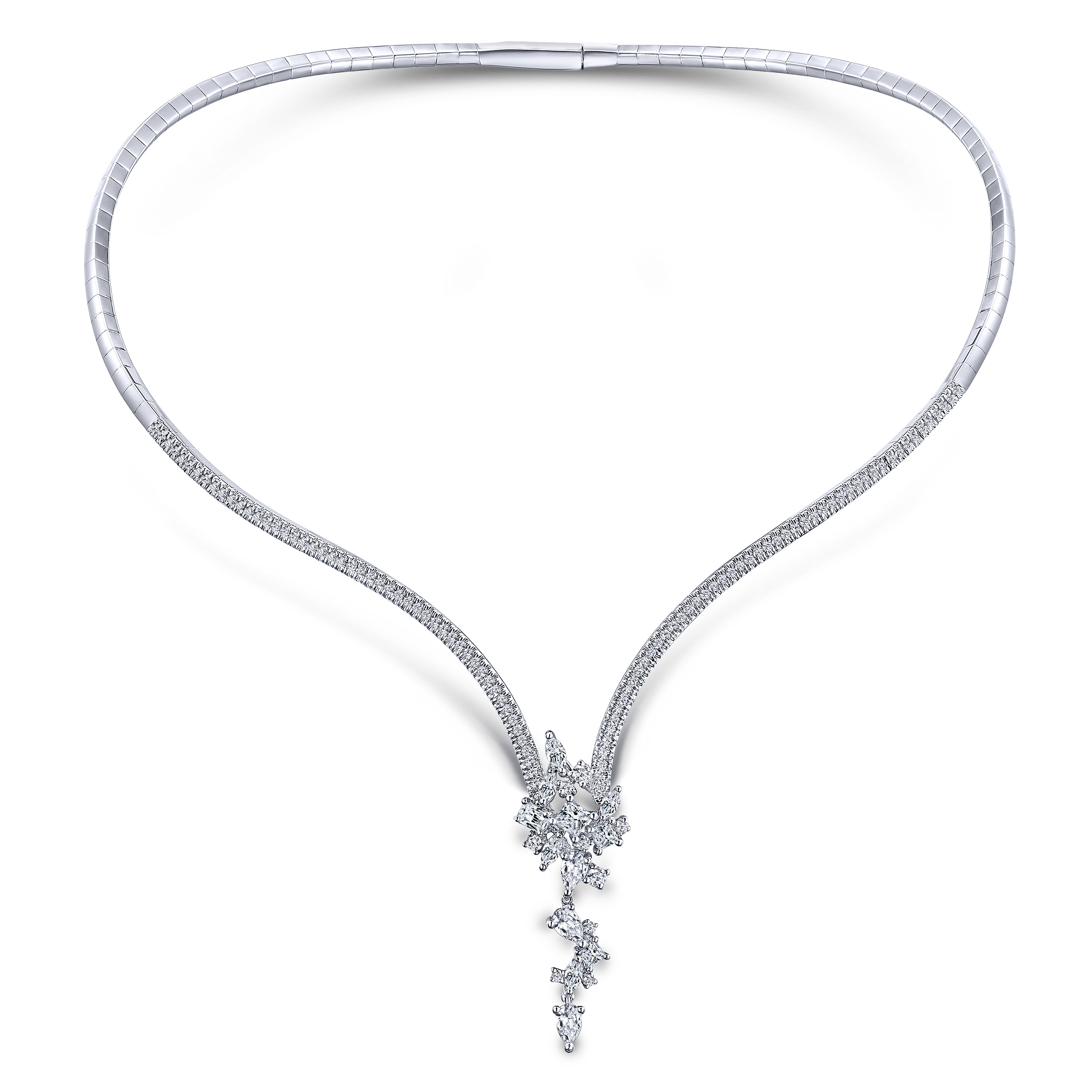 18K White Gold Diamond Waterfall Choker Necklace