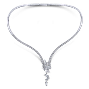 18K White Gold Diamond Waterfall Choker Necklace