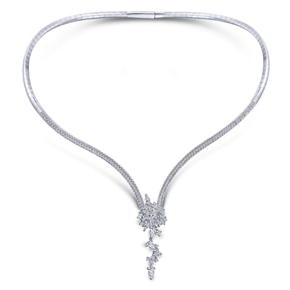 18K White Gold Diamond Waterfall Choker Necklace