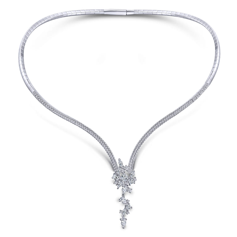 18K White Gold Diamond Waterfall Choker Necklace - 3.62 ct - Shot 2