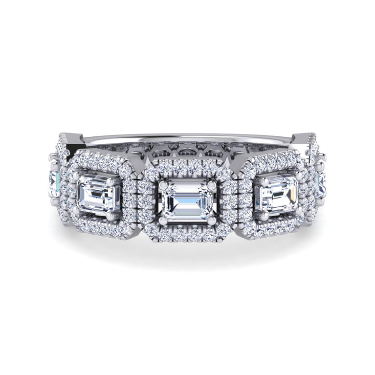 18K White Gold Diamond Wide Band Ring - 1.5 ct - Shot 1