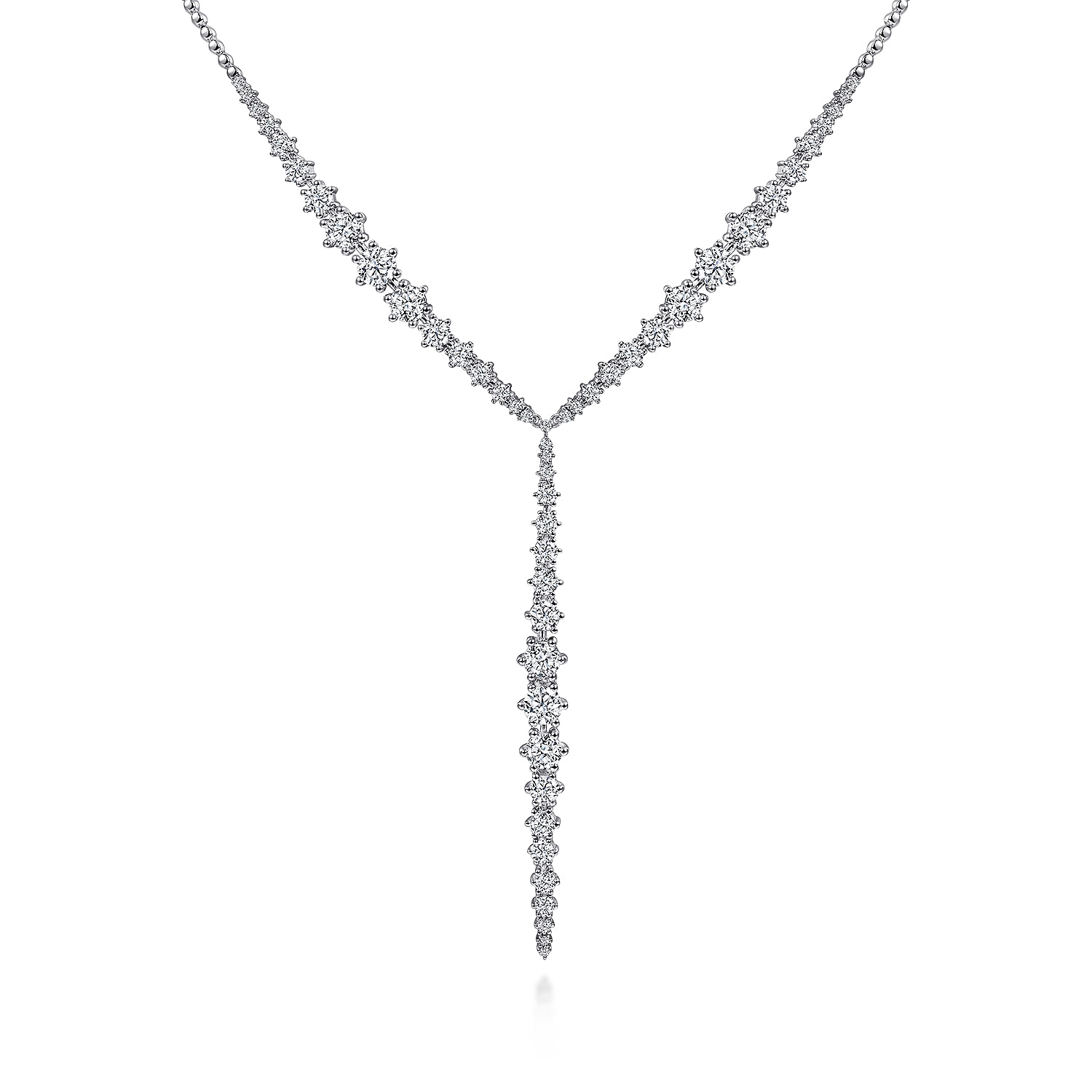 18K White Gold Diamond Y Knots Necklace