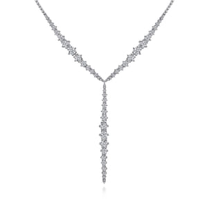 18K White Gold Diamond Y Knots Necklace